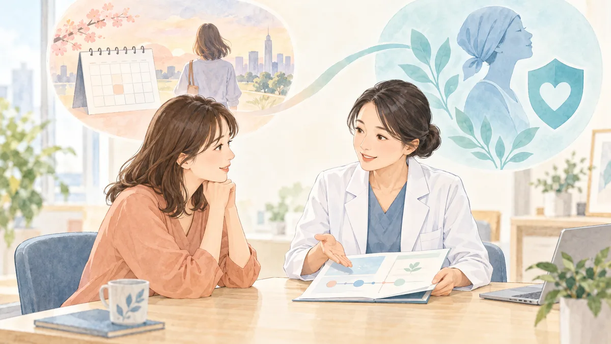 卵子凍結について医師に相談する人のイラスト